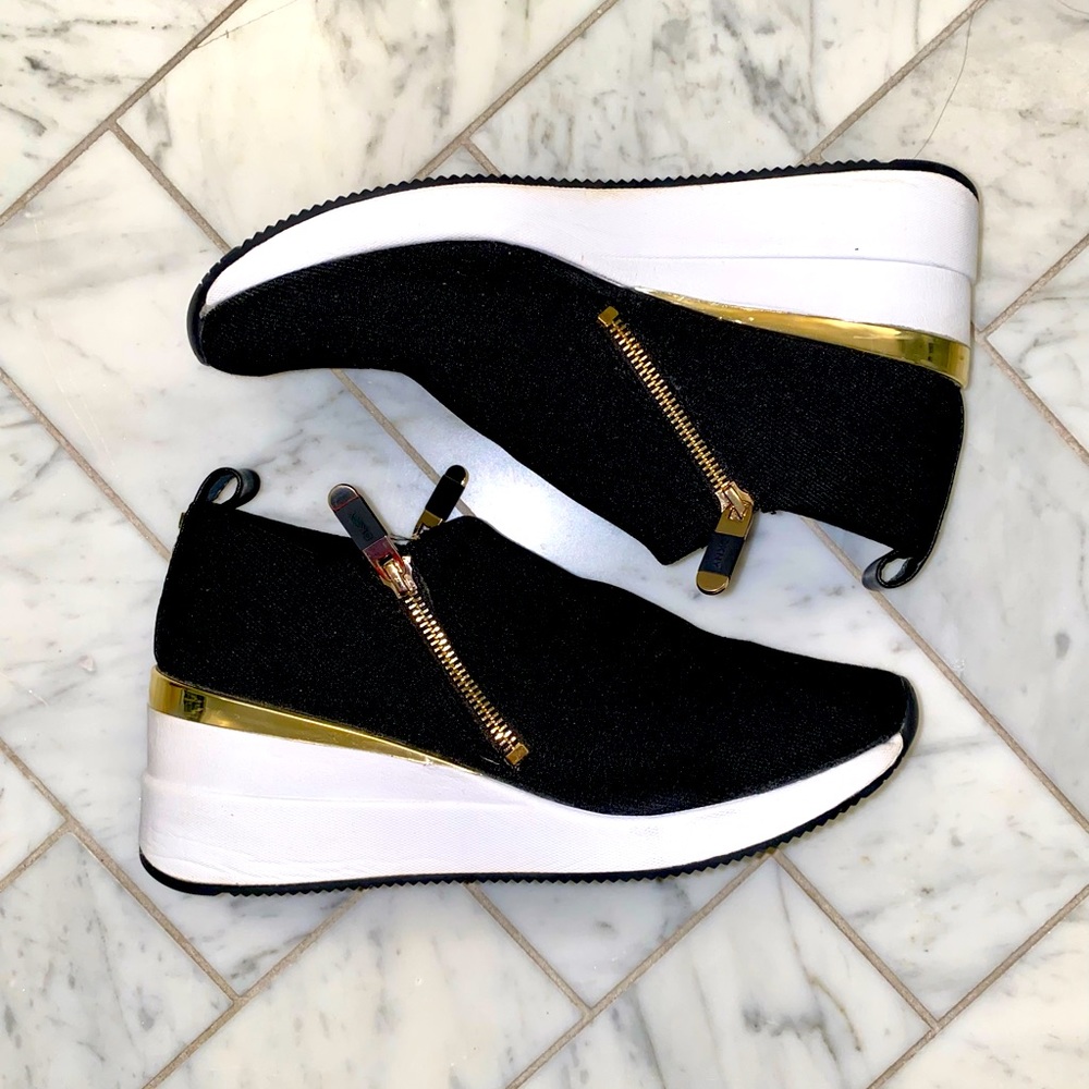DKNY Black Palma Knit Wedge Women Sneakers